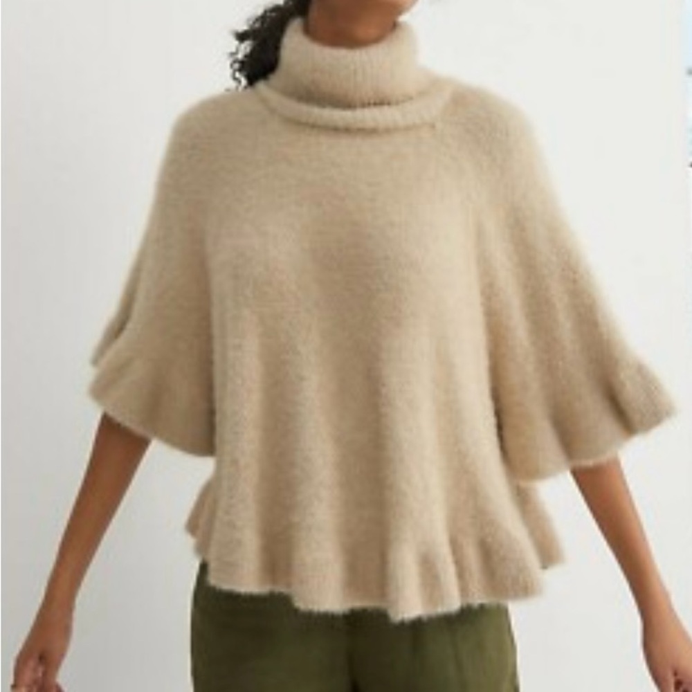 Anthropologie Cream Turtleneck Sweater/Poncho OSFM